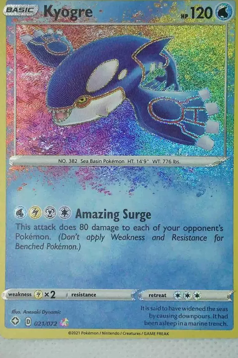 Pocket Monster Pokémon Kort-Kyogre 21/72 Amazing Rare