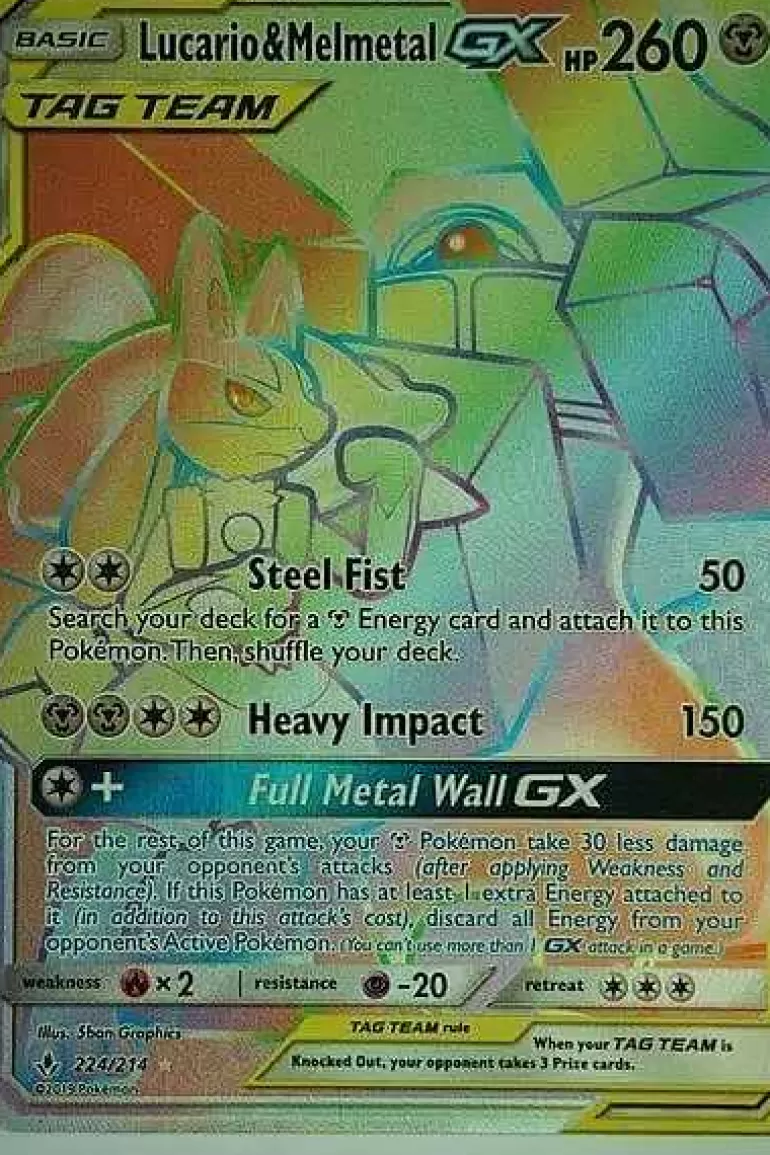 Pocket Monster Pokémon Kort-Lucario & Melmetal Gx 224/214 Hyper Rare