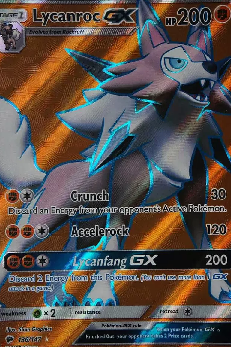 Pocket Monster Pokémon Kort-Lycanroc Gx 136/147 Full Art