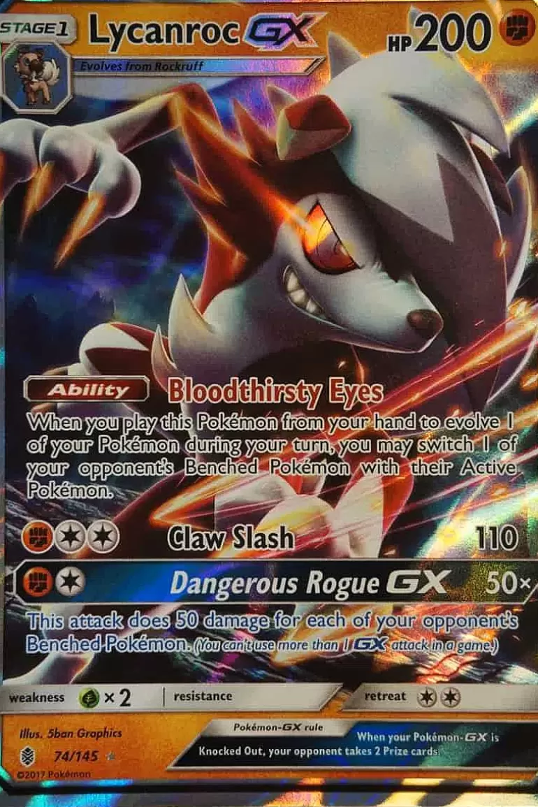 Pocket Monster Pokémon Kort-Lycanroc Gx 74/145