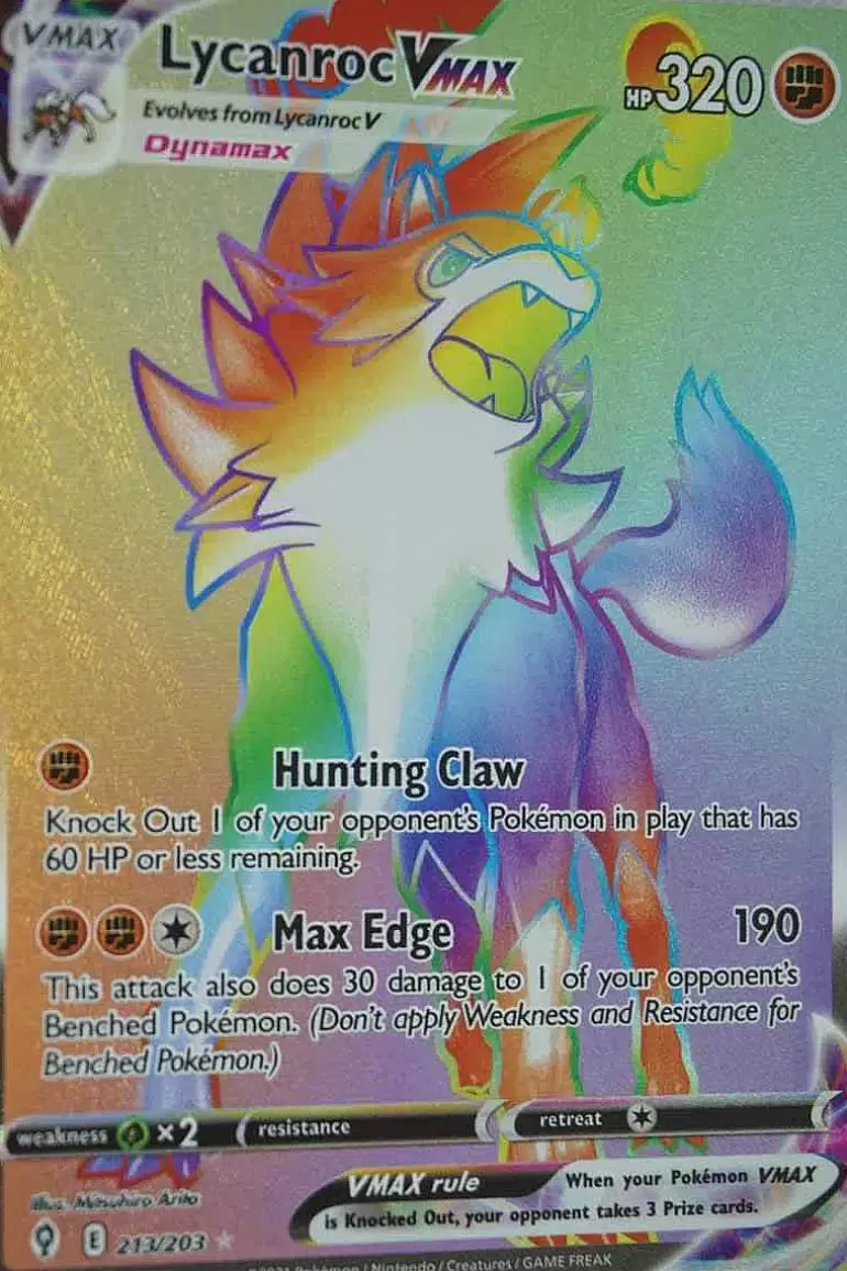 Pocket Monster Pokémon Kort-Lycanroc Vmax 213/203 Hyper Rare