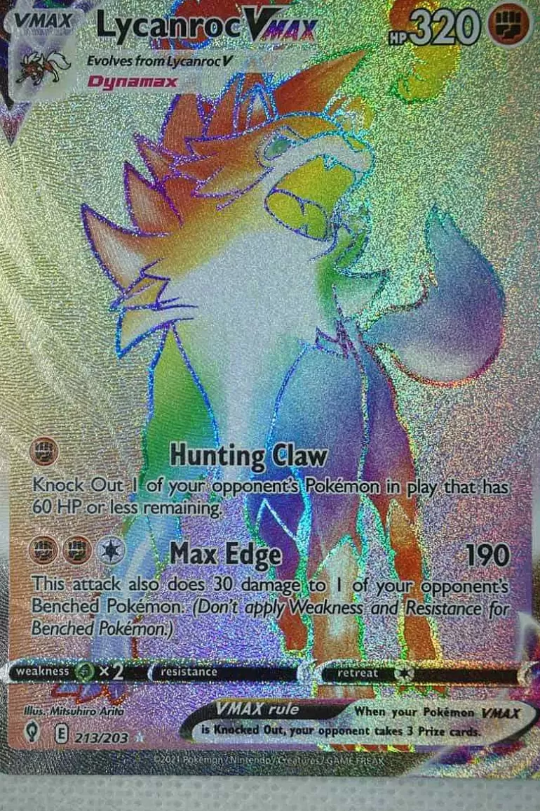 Pocket Monster Pokémon Kort-Lycanroc Vmax 213/203 Hyper Rare