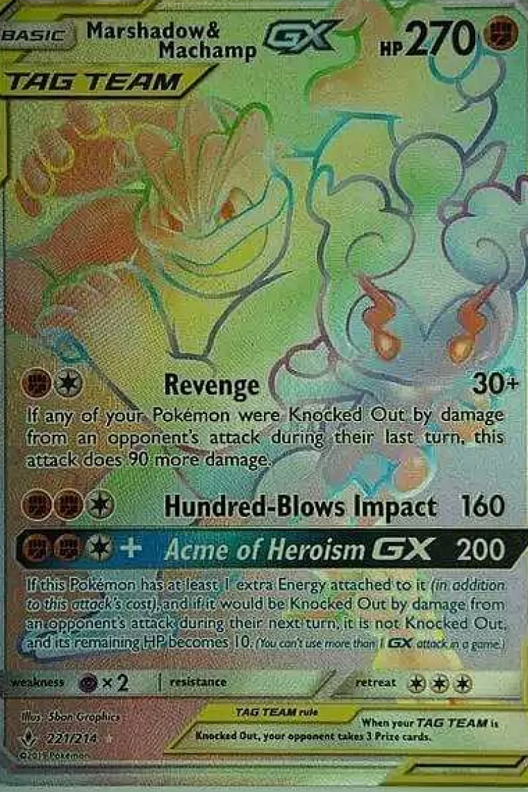 Pocket Monster Pokémon Kort-Marshadow & Machamp Gx 221/214 Hyper Rare