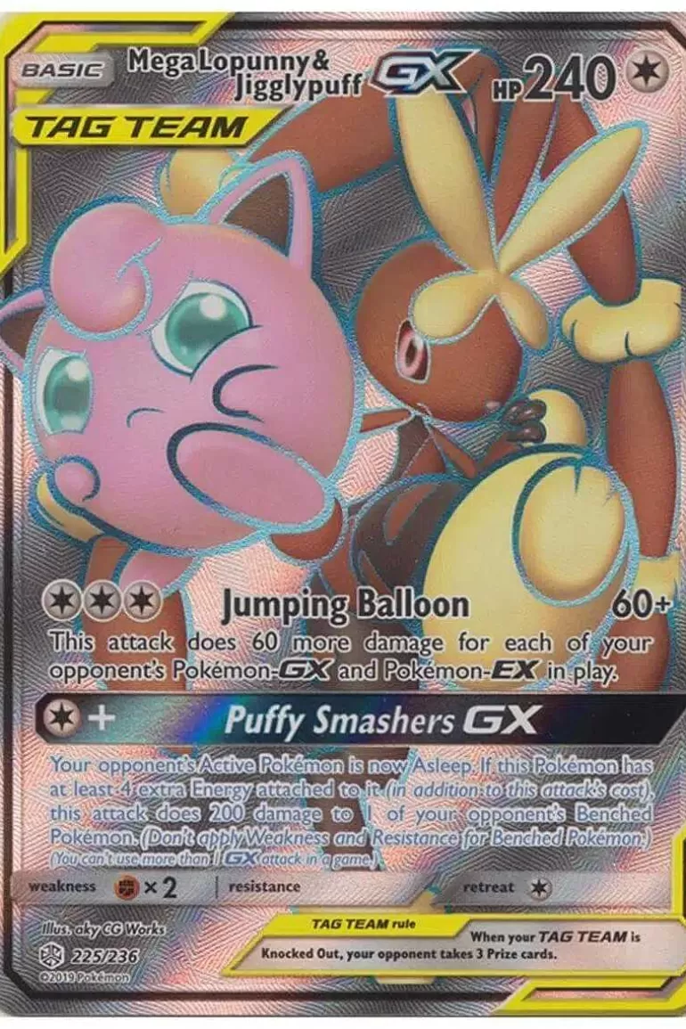 Pocket Monster Pokémon Kort-Mega Lopunny & Jigglypuff Gx 225/236 Full Art