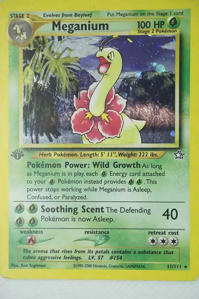 Pocket Monster Pokémon Kort-Meganium 11/111 Holo Rare 1St Edition