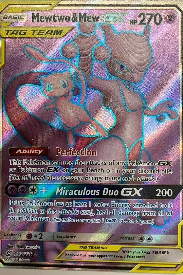 Pocket Monster Pokémon Kort-Mewtwo & Mew Gx 222/236 Full Art
