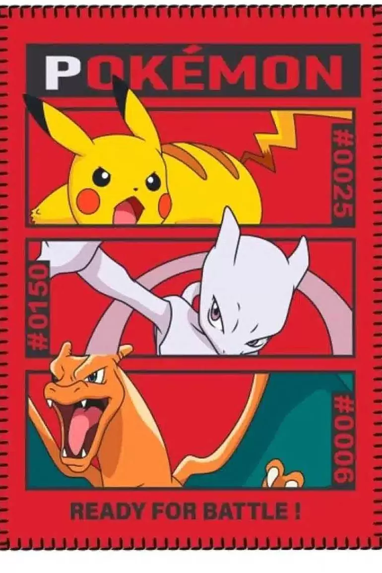 Pocket Monster Pokémon Til Børneværelset-Pokemon Fleece Taeppe Med Charizard, Mewtwo Og Pikachu