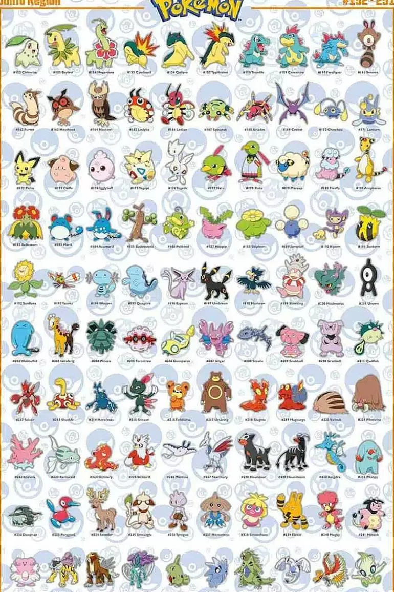 Pocket Monster Pokémon Til Børneværelset-Pokemon Johto 100 Plakat