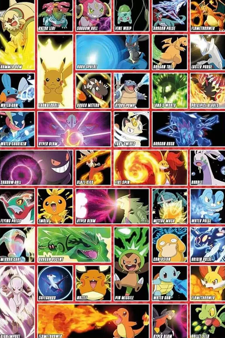 Pocket Monster Pokémon Til Børneværelset-Pokemon Moves Plakat