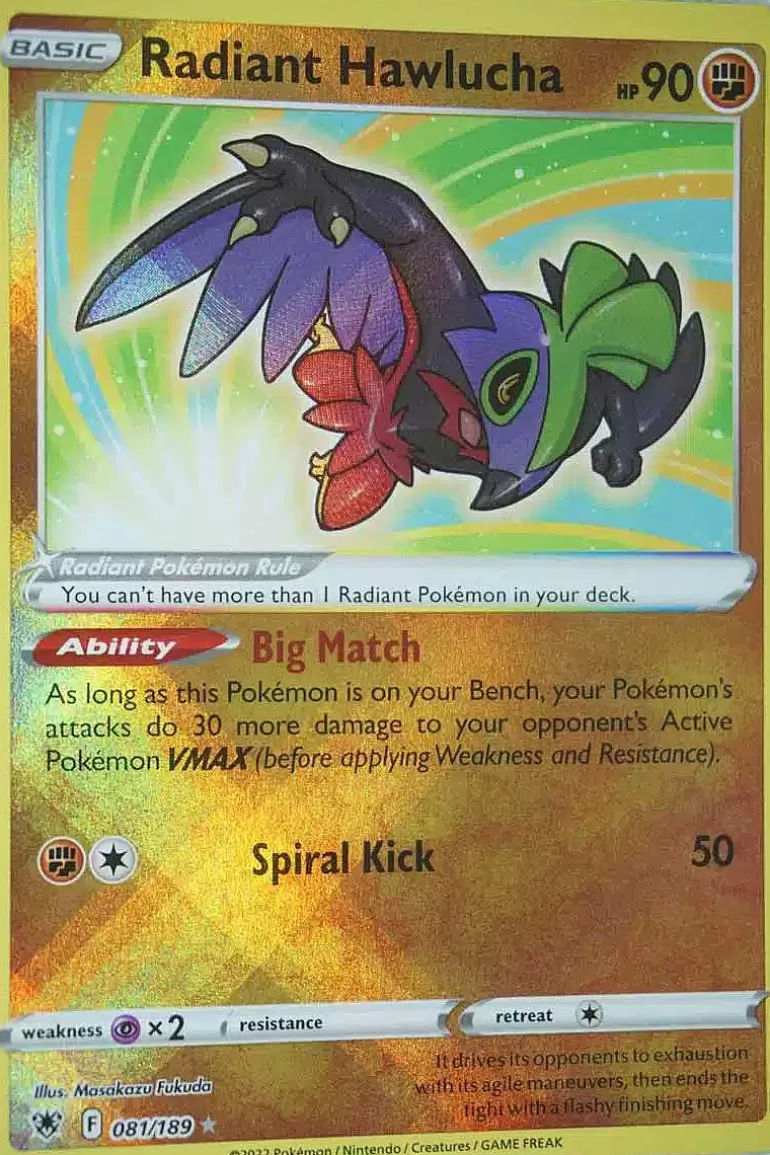 Pocket Monster Pokémon Kort-Radiant Hawlucha 081/189 Radiant Rare