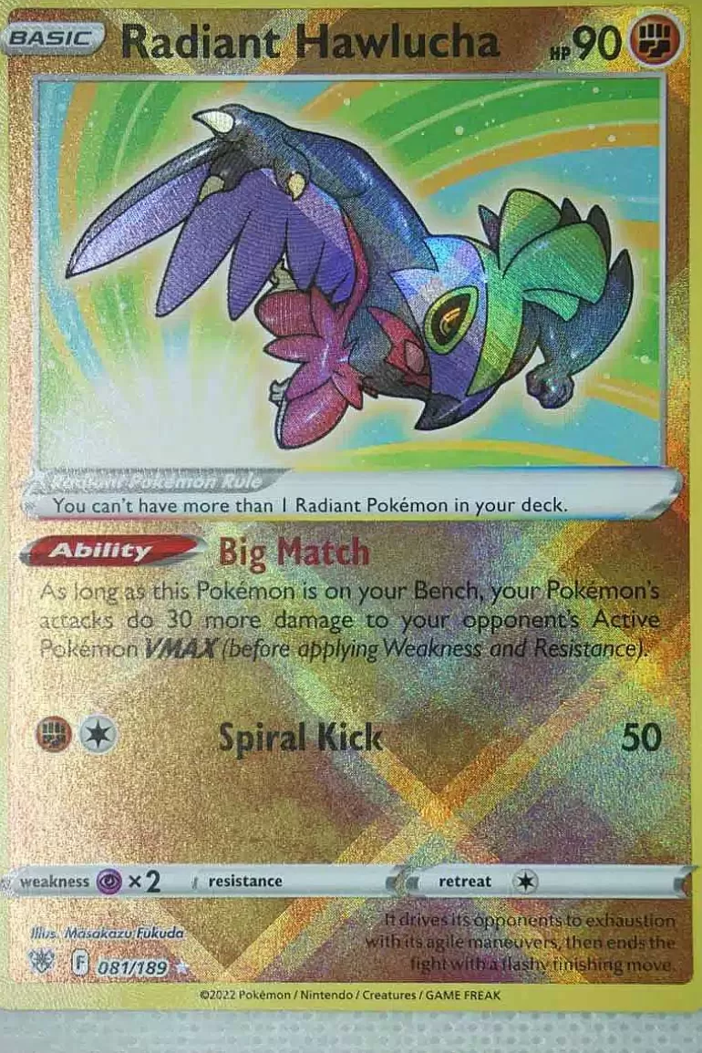 Pocket Monster Pokémon Kort-Radiant Hawlucha 081/189 Radiant Rare