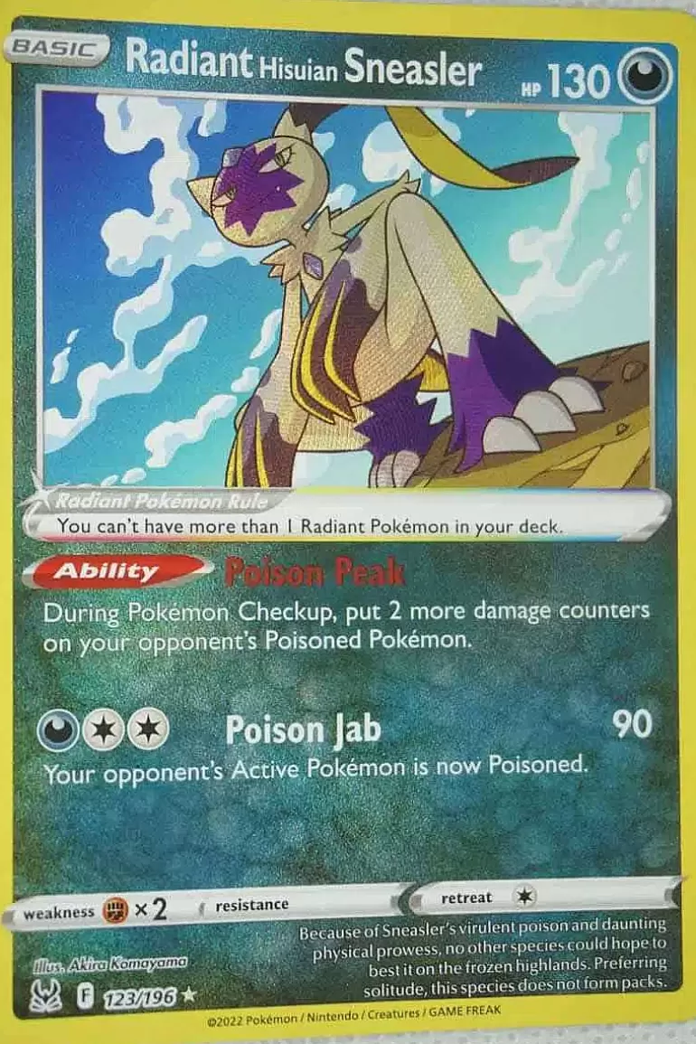 Pocket Monster Pokémon Kort-Radiant Hisuian Sneasler 123/196 Radiant Rare
