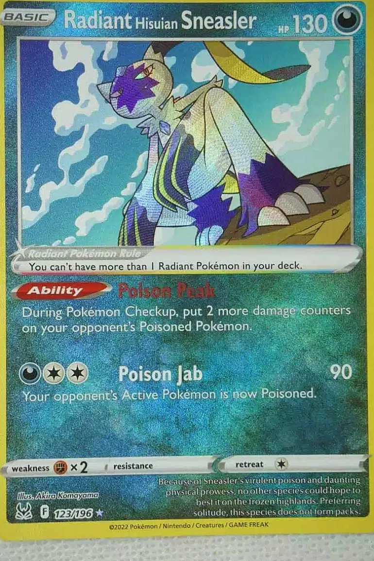 Pocket Monster Pokémon Kort-Radiant Hisuian Sneasler 123/196 Radiant Rare