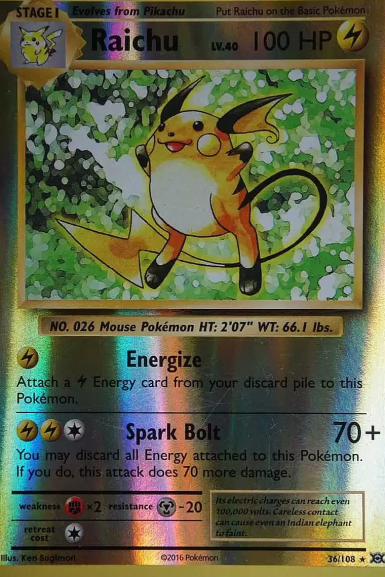 Pocket Monster Pokémon Kort-Raichu 36/108 Rare Reverse Holo