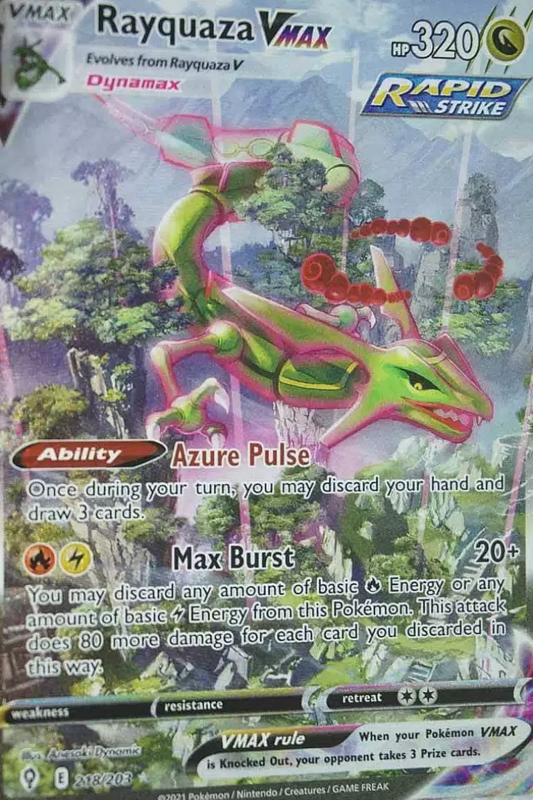 Pocket Monster Pokémon Kort-Rayquaza Vmax 218/203 Alternate Art Secret Rare