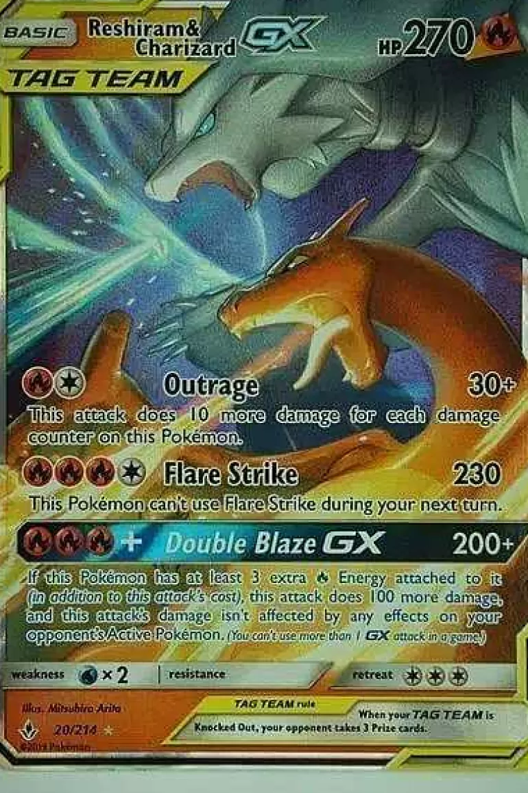 Pocket Monster Pokémon Kort-Reshiram & Charizard Gx 20/214