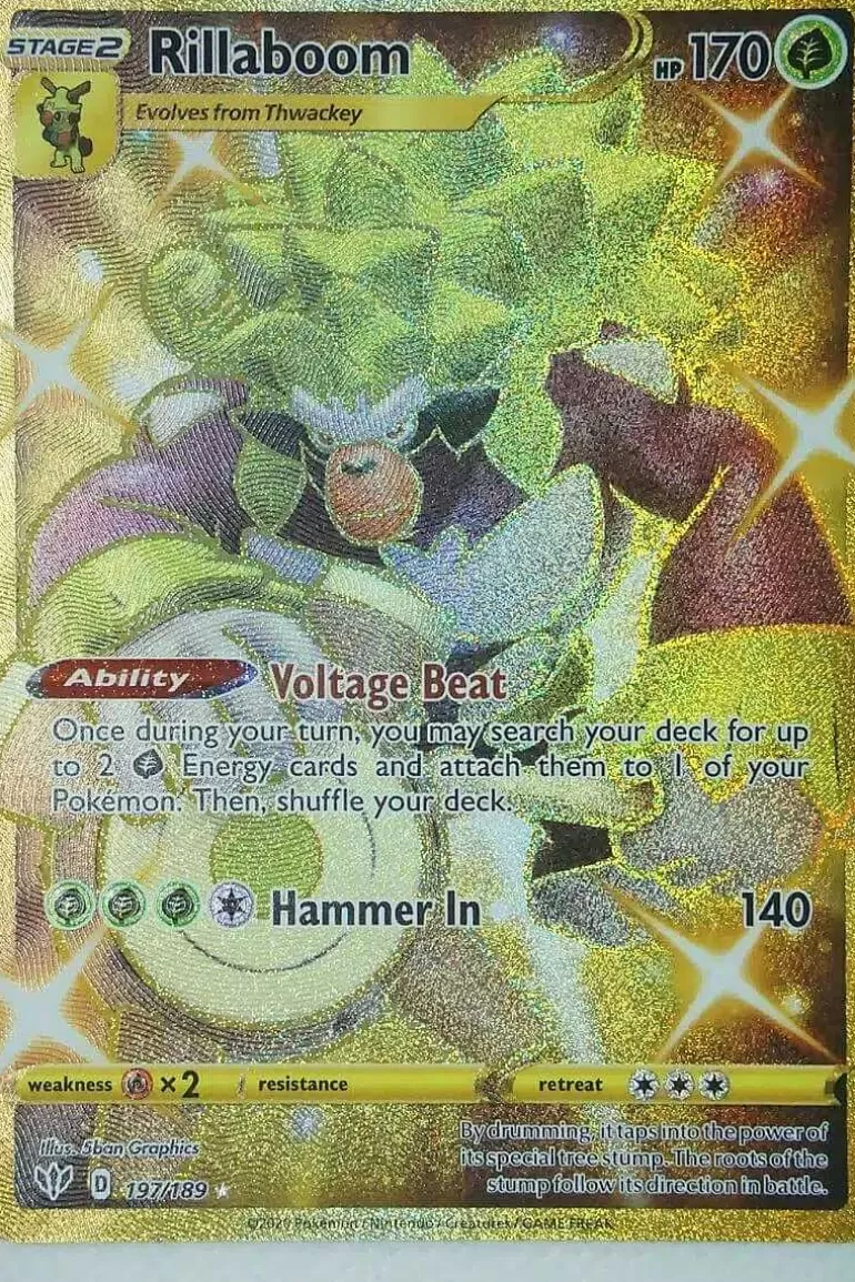 Pocket Monster Pokémon Kort-Rillaboom 197/189 Secret Rare