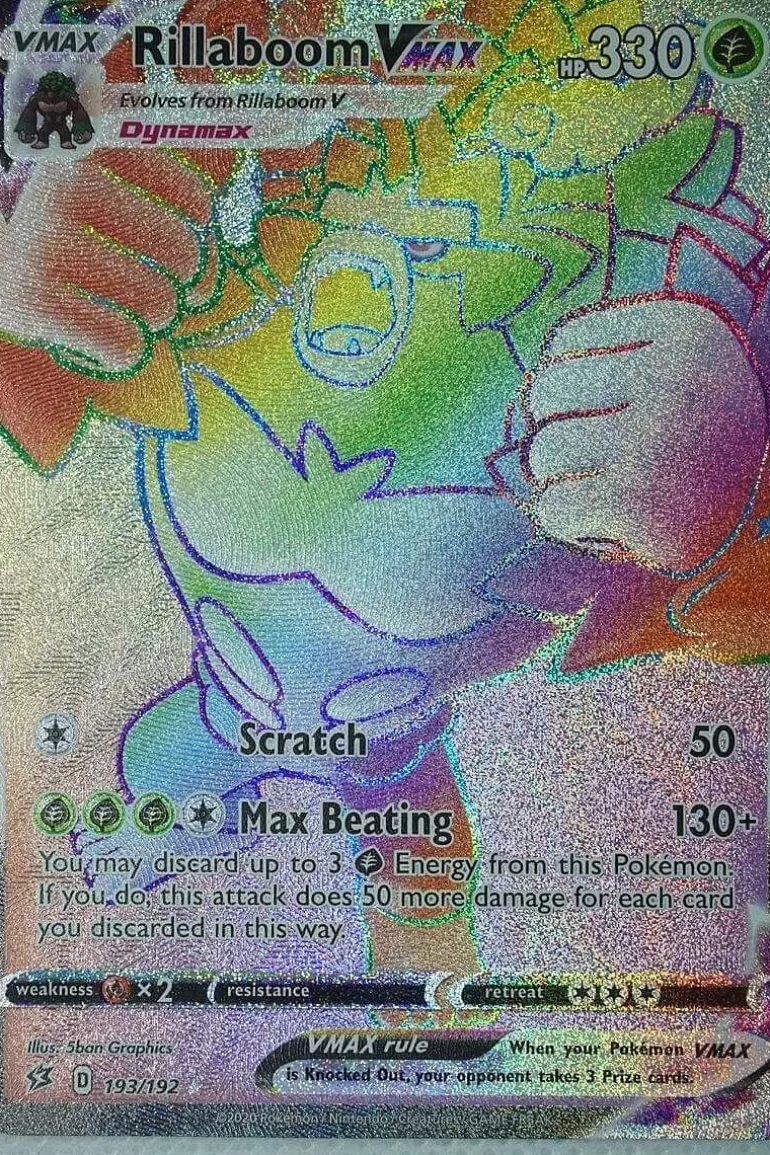 Pocket Monster Pokémon Kort-Rillaboom Vmax 193/192 Hyper Rare