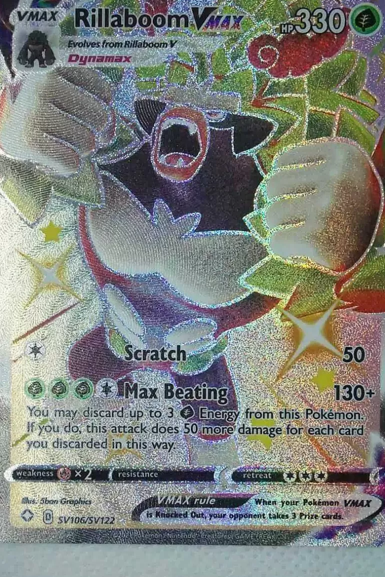 Pocket Monster Pokémon Kort-Rillaboom Vmax Sv106/Sv122 Shiny Rare