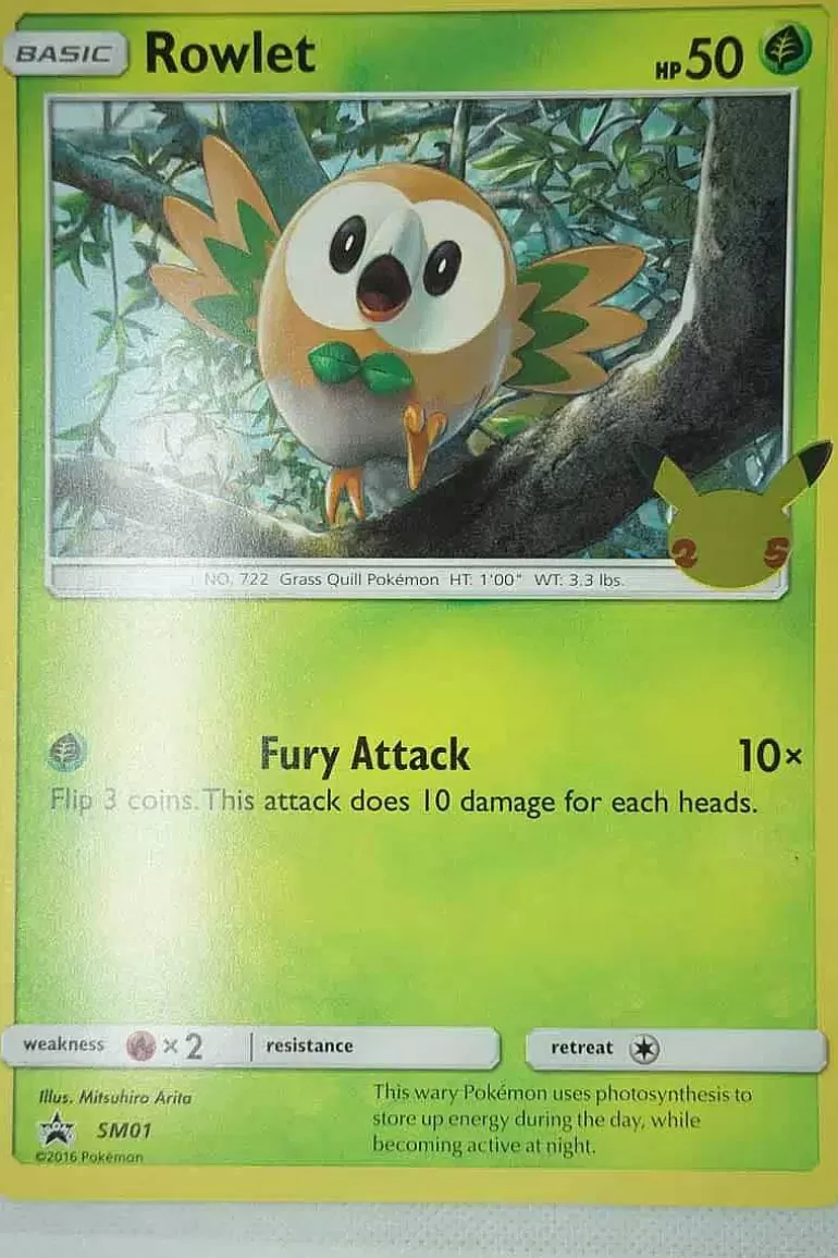 Pocket Monster Pokémon Kort-Rowlet Sm01 25 Ars Jubilaeum Stor