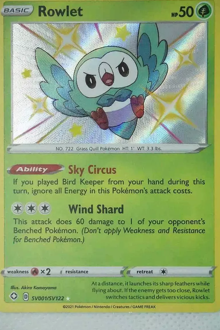 Pocket Monster Pokémon Kort-Rowlet Sv01/Sv122 Shiny Rare