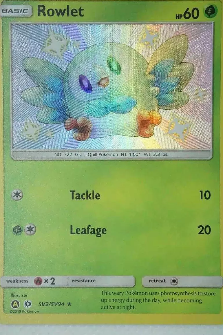 Pocket Monster Pokémon Kort-Rowlet Sv2/Sv94 Shiny Rare