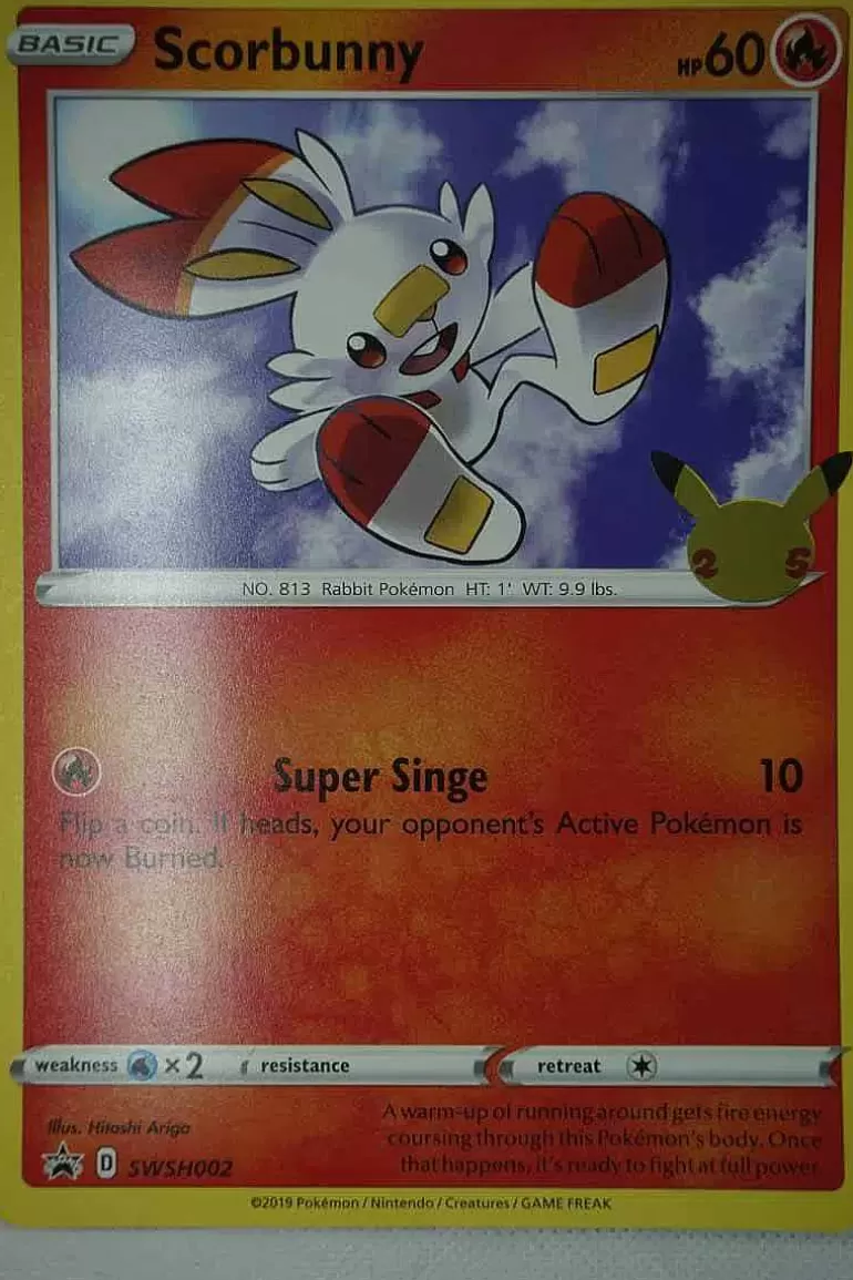Pocket Monster Pokémon Kort-Scorbunny Swsh002 25 Ars Jubilaeum Stor
