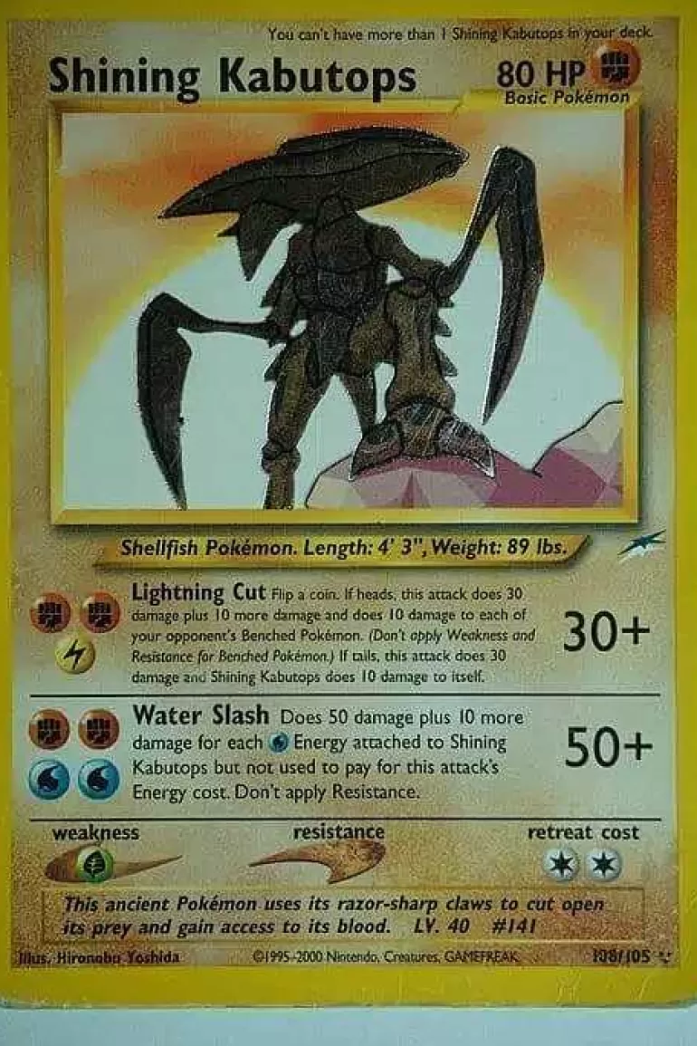 Pocket Monster Pokémon Kort-Shining Kabutops (Triple Star) 108/105 Holo Rare