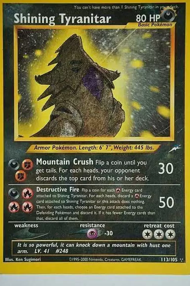 Pocket Monster Pokémon Kort-Shining Tyranitar (Triple Star) 113/105 Holo Rare