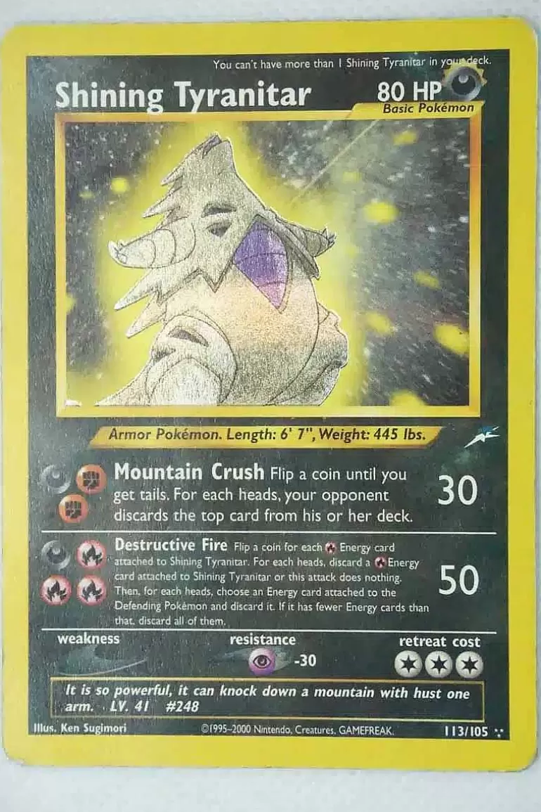 Pocket Monster Pokémon Kort-Shining Tyranitar (Triple Star) 113/105 Holo Rare Brugt
