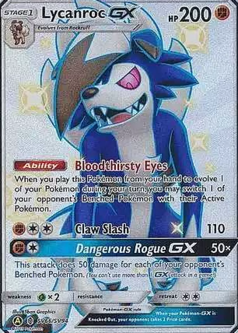 Pocket Monster Pokémon Kort-Shiny Lycanroc Gx Sv66/Sv94