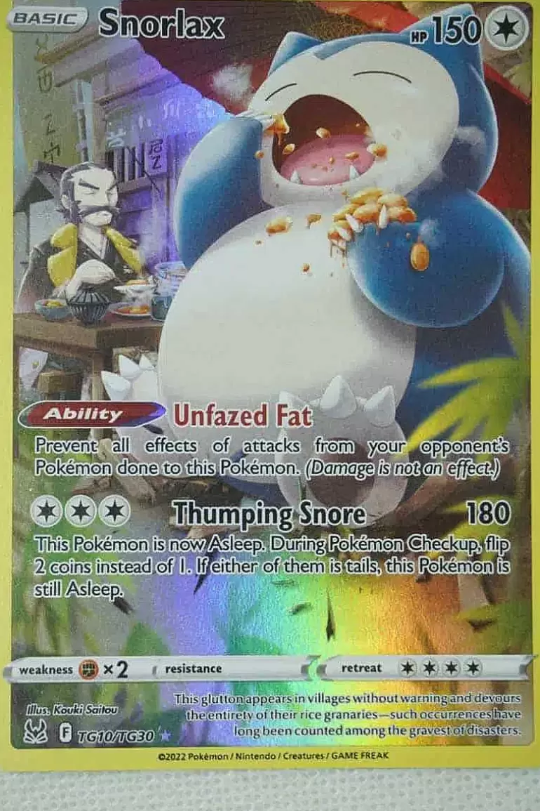 Pocket Monster Pokémon Kort-Snorlax Tg10/Tg30 Holo Rare
