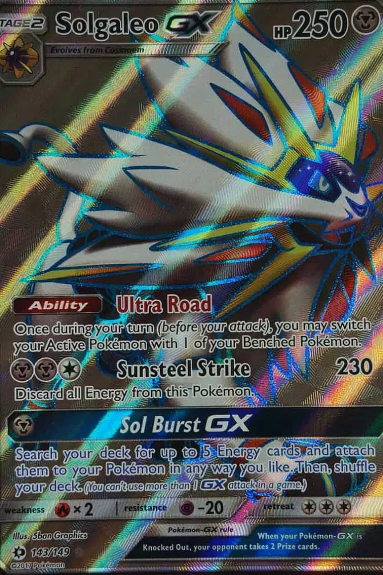 Pocket Monster Pokémon Kort-Solgaleo Gx 143/149 Full Art