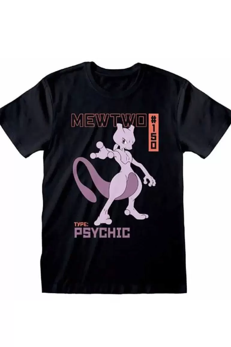 Pocket Monster Pokémon Til Børneværelset-Sort T Shirt Med Mewtwo Small