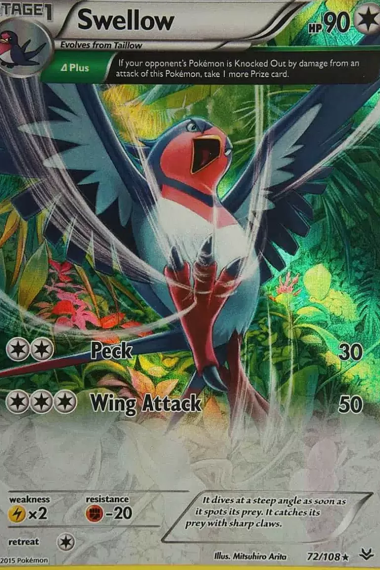 Pocket Monster Pokémon Kort-Swellow 72/108 Full Art