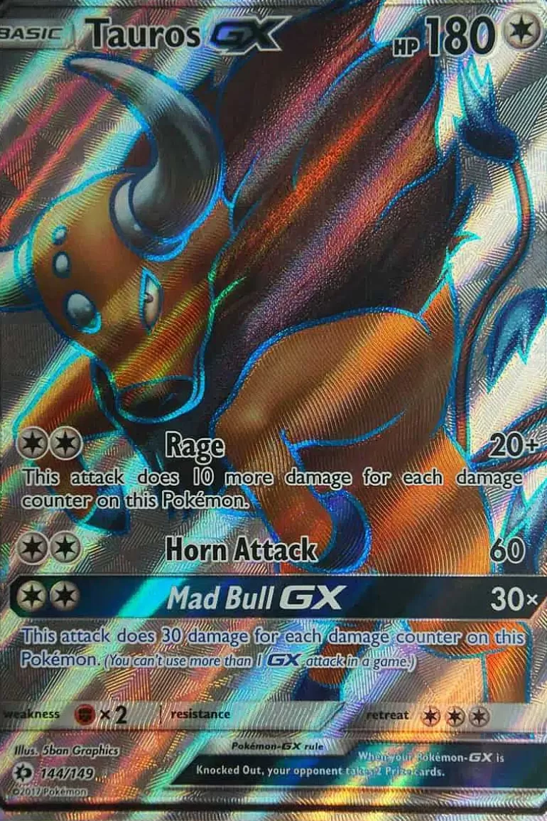 Pocket Monster Pokémon Kort-Tauros Gx 144/149 Full Art