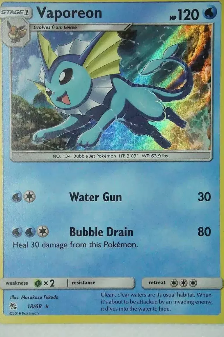 Pocket Monster Pokémon Kort-Vaporeon 18/68 Holo Rare