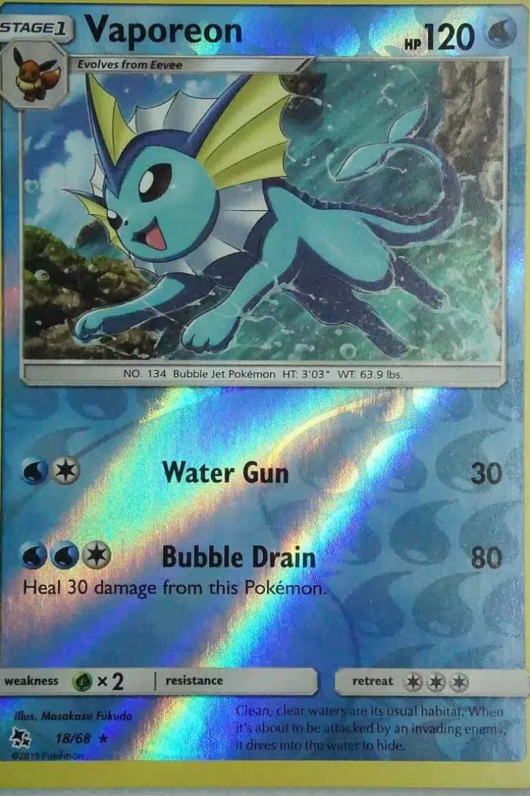 Pocket Monster Pokémon Kort-Vaporeon 18/68 Reverse Holo Rare