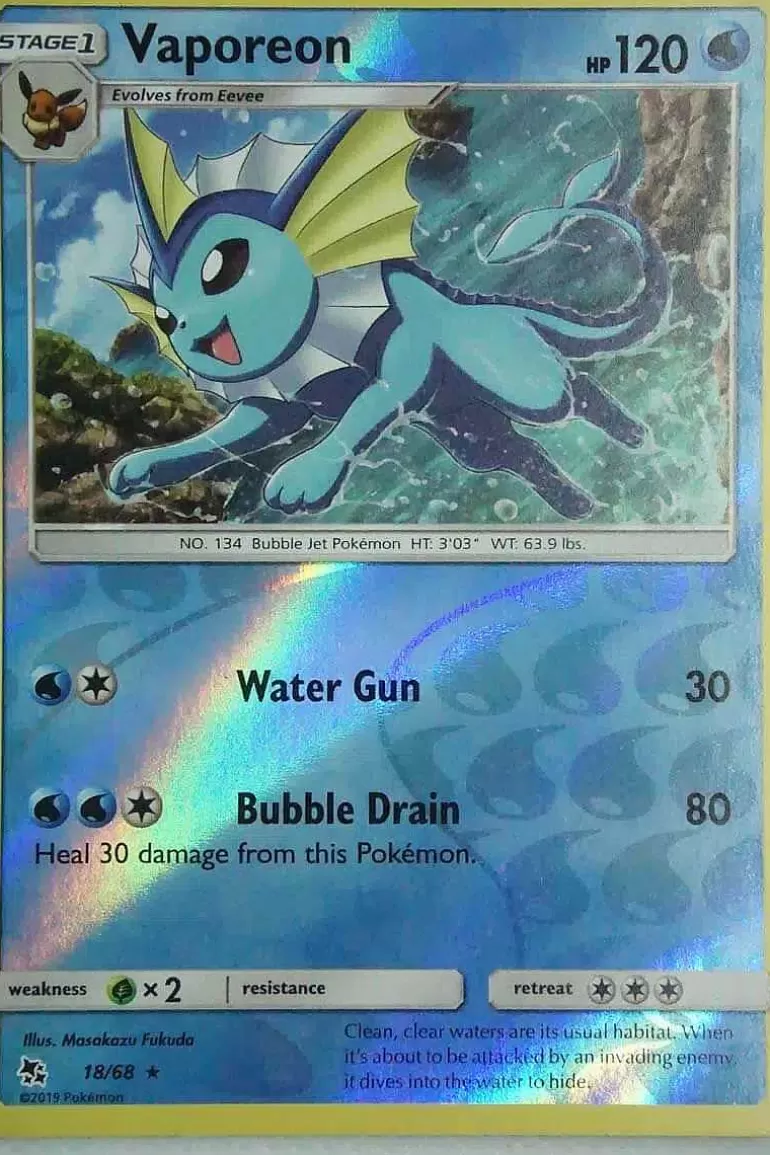 Pocket Monster Pokémon Kort-Vaporeon 18/68 Reverse Holo Rare