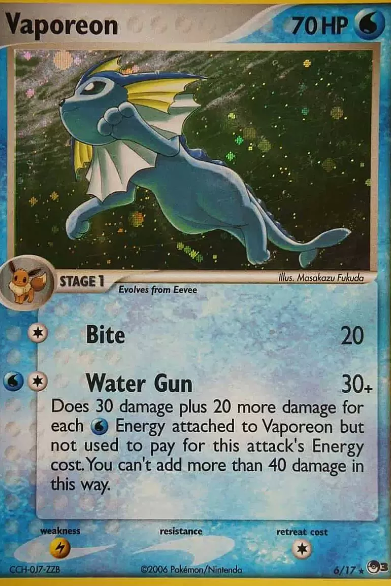 Pocket Monster Pokémon Kort-Vaporeon 6/17 Holo Rare