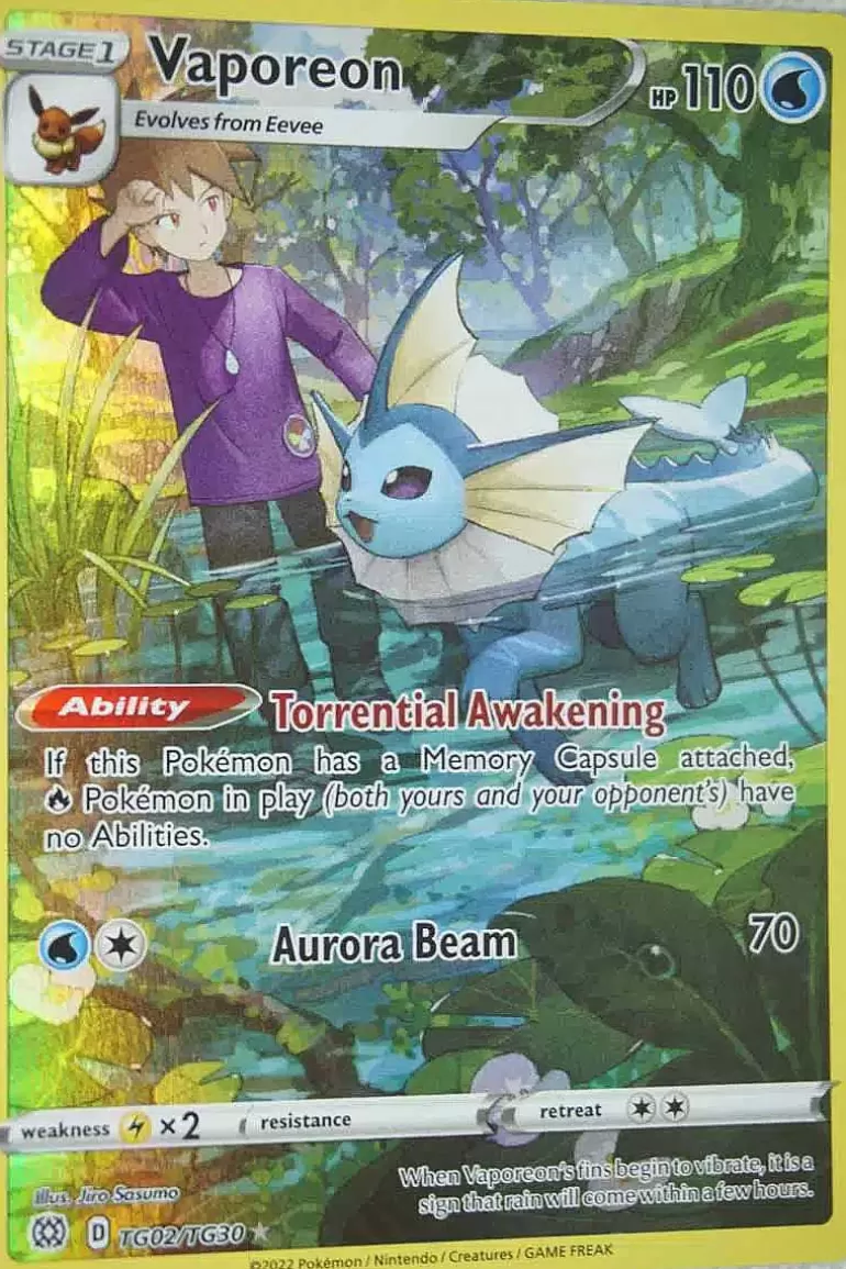 Pocket Monster Pokémon Kort-Vaporeon Tg02/Tg30 Holo Rare