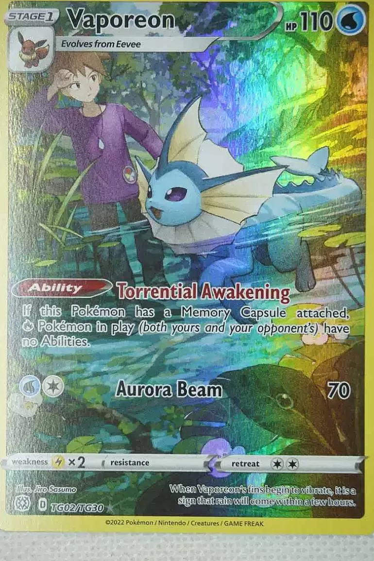 Pocket Monster Pokémon Kort-Vaporeon Tg02/Tg30 Holo Rare