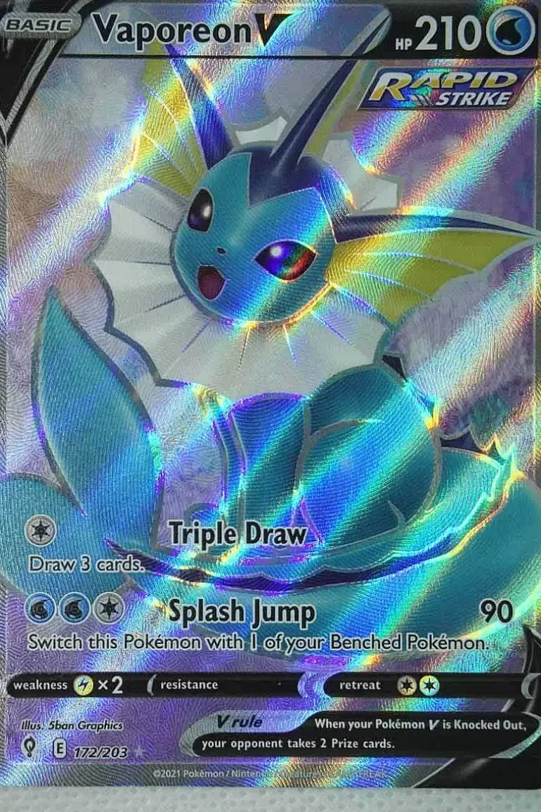 Pocket Monster Pokémon Kort-Vaporeon V 172/203 Full Art