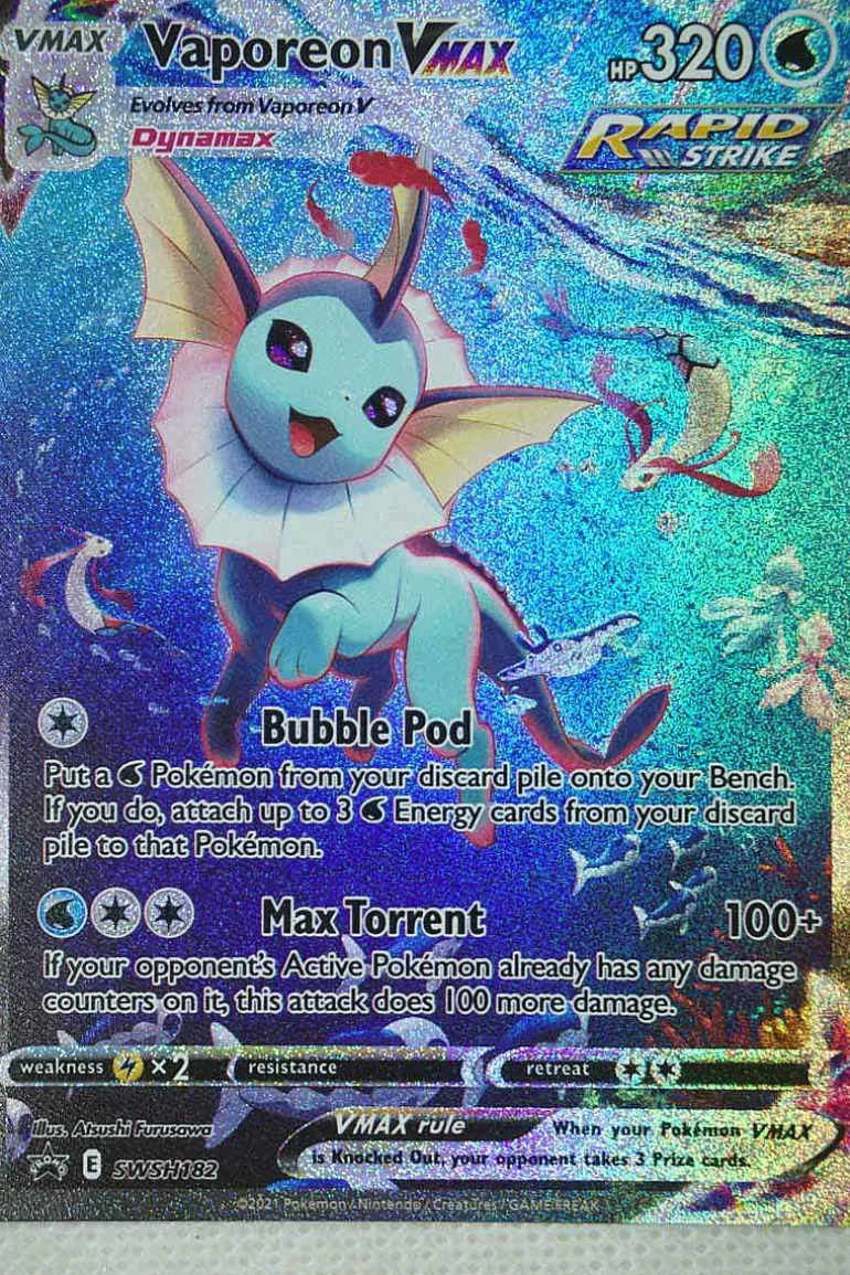 Pocket Monster Pokémon Kort-Vaporeon Vmax Swsh182 Alternate Art