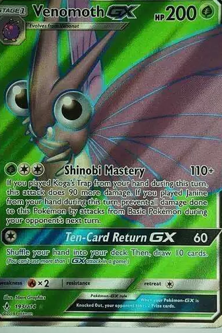 Pocket Monster Pokémon Kort-Venomoth Gx 193/214 Full Art