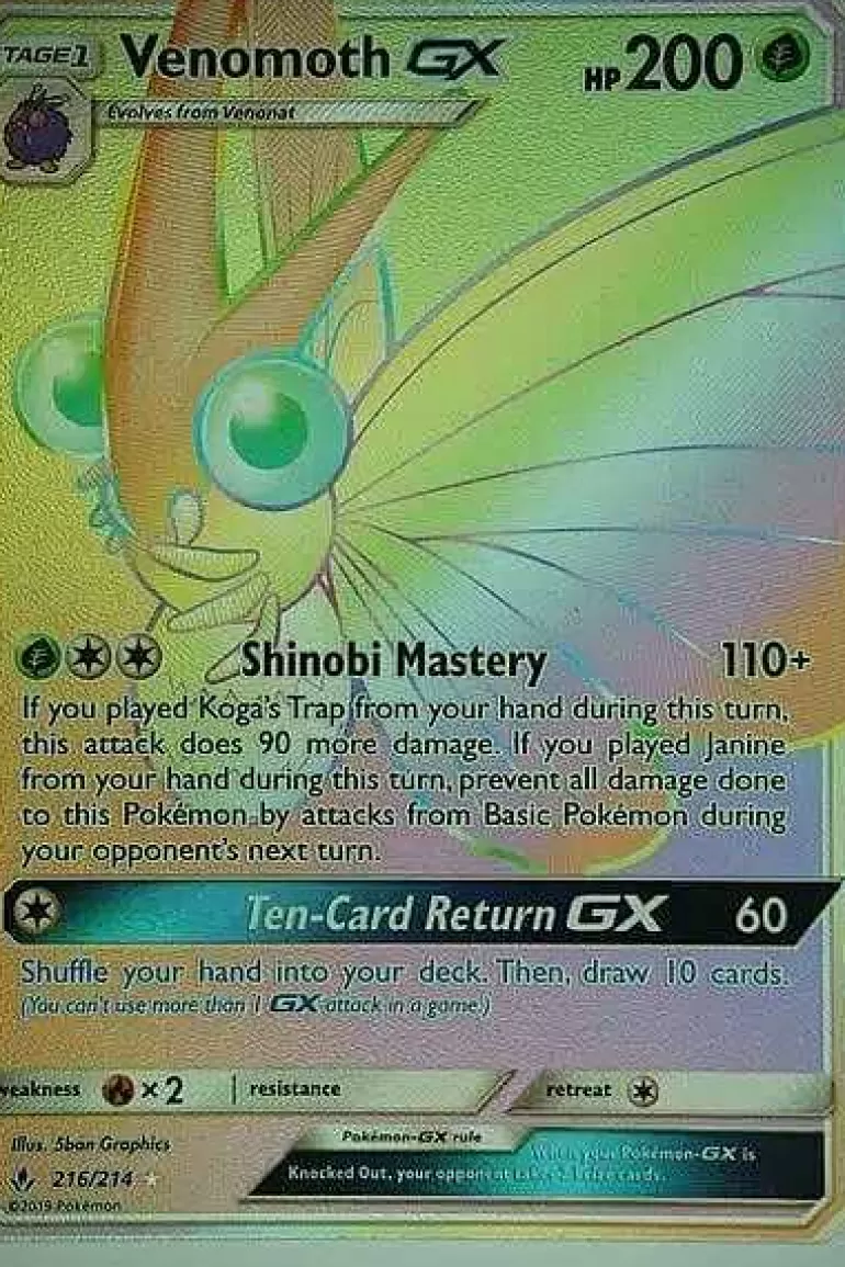 Pocket Monster Pokémon Kort-Venomoth Gx 216/214 Hyper Rare