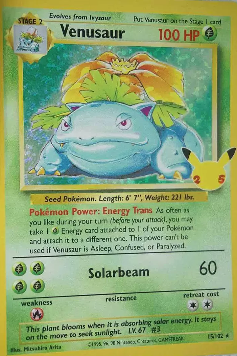 Pocket Monster Pokémon Kort-Venusaur 15/102 Holo Rare Classic Collection