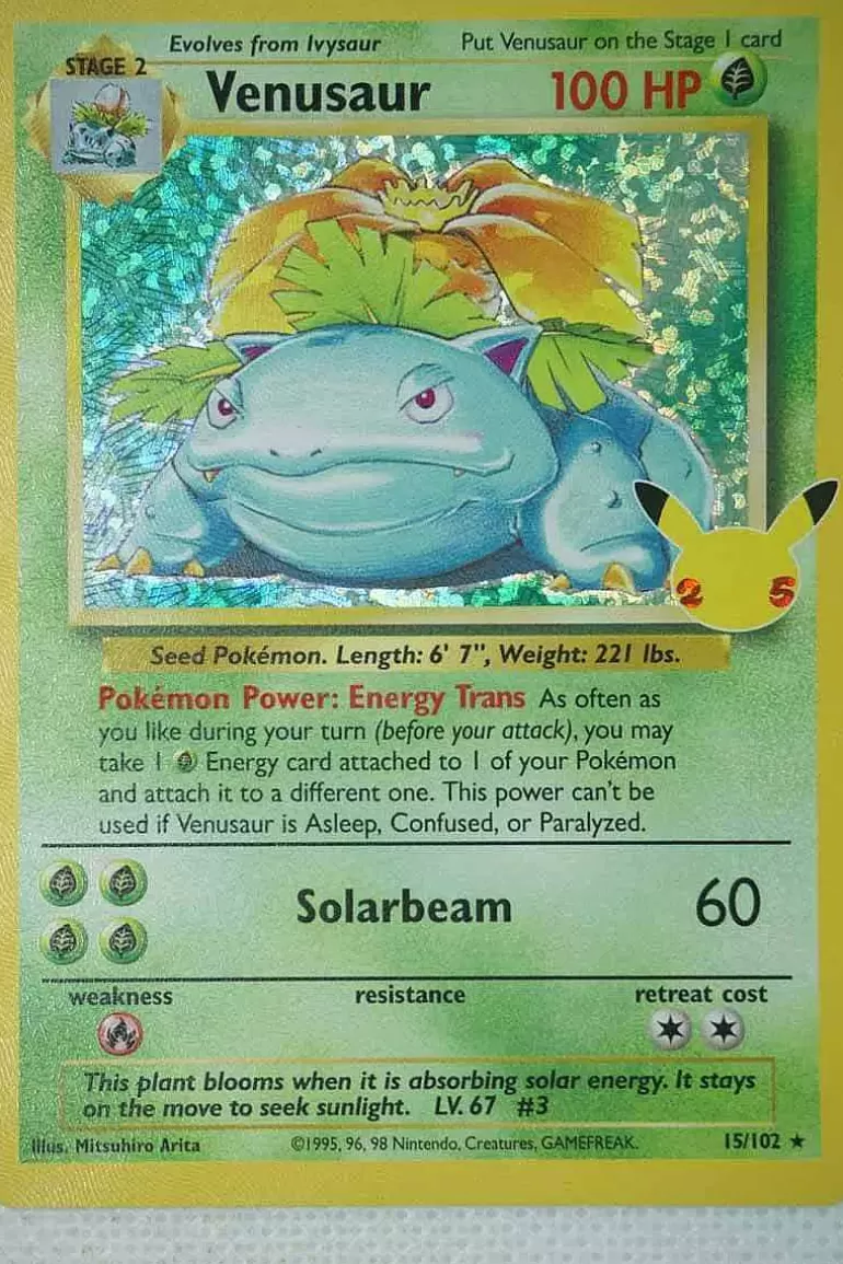 Pocket Monster Pokémon Kort-Venusaur 15/102 Holo Rare Classic Collection