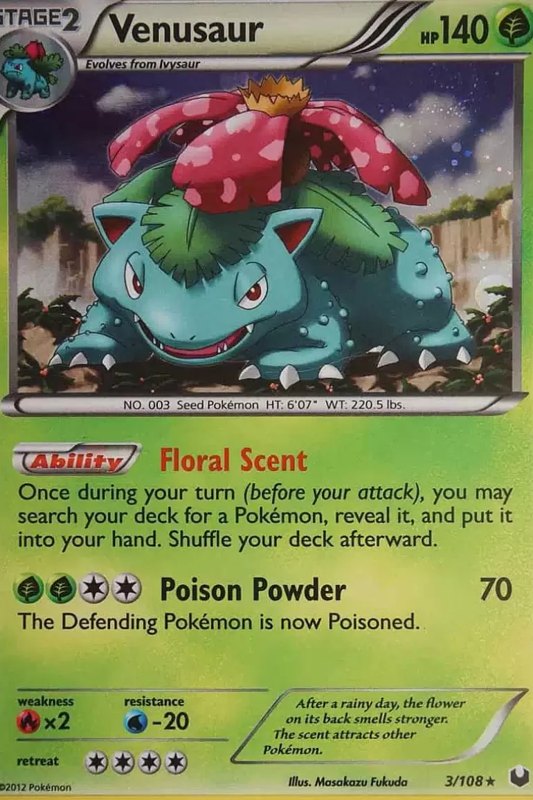Pocket Monster Pokémon Kort-Venusaur 3/108 Holo Rare