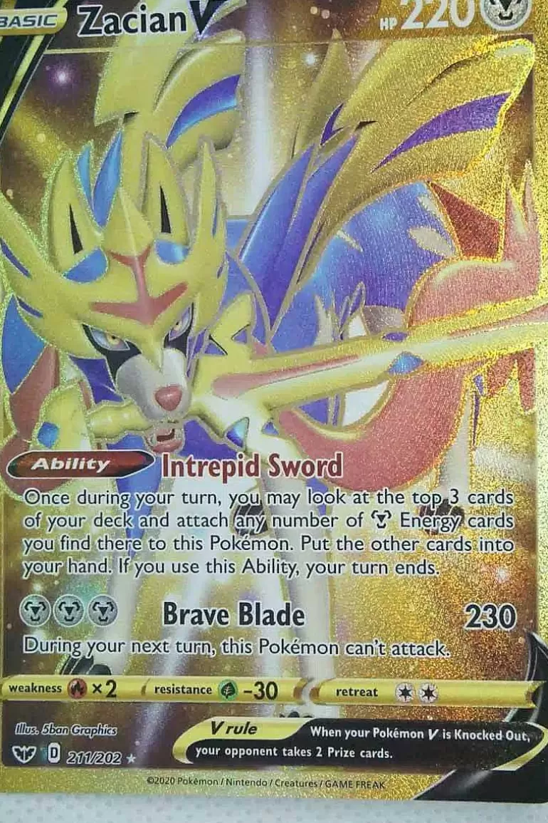 Pocket Monster Pokémon Kort-Zacian V 211/202 Gold Secret